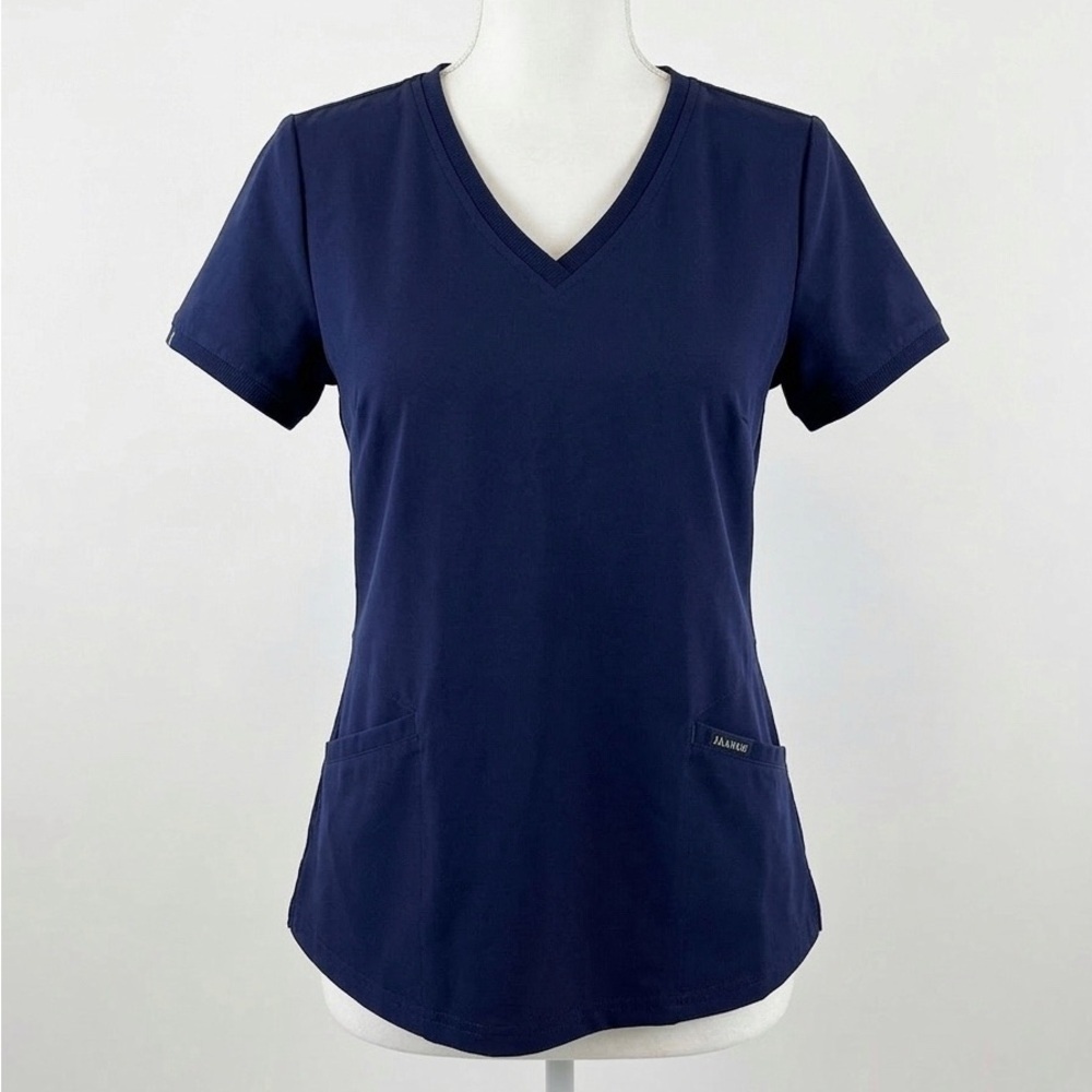 Jaanuu Women's Short Sleeve Navy Scrub Two Pocket Shirt Size Medium